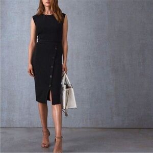 Reiss Black Midi Dress with Button Detail